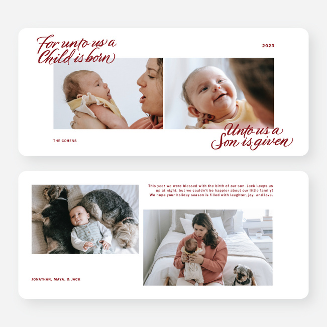 Unto Us Holiday Cards and Invitations - Red