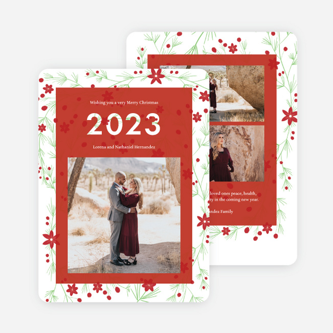 Leafy Backdrop Christmas Cards - Red