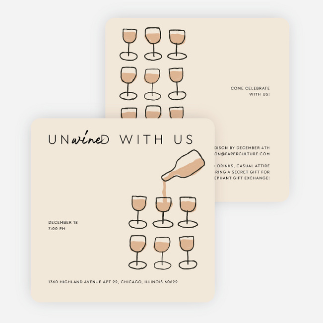 Unwined Party Time Holiday Cards and Invitations - Beige