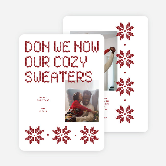 Cozy Sweaters Personalized Christmas Cards - Red