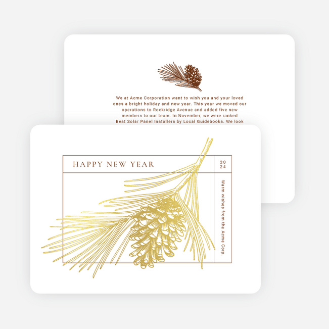 Foil-Wrapped Pinecone Business Holiday Cards & Business Christmas Cards - Yellow
