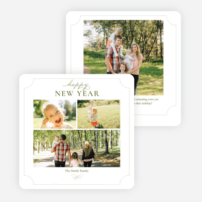 Festive Photo Collage New Year Cards and Invitations - Green