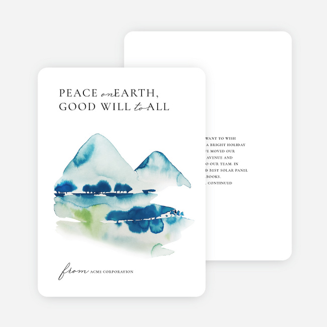 Peaceful Watercolor Mountains Business Holiday Cards & Business Christmas Cards - Blue