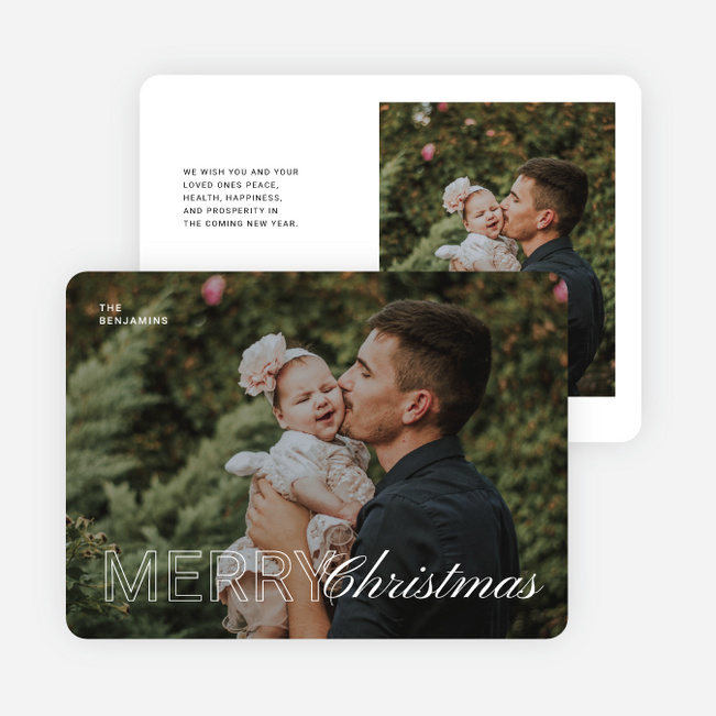 Modern Meets Scripted Personalized Christmas Cards - White