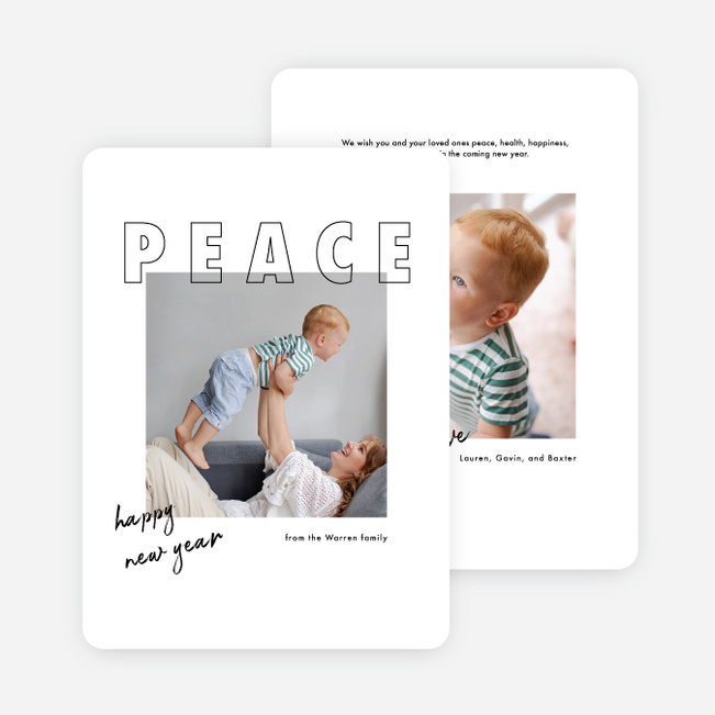 Peaceful Outline New Year Cards and Invitations - White