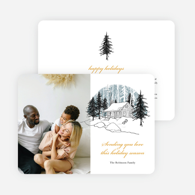 Cabin in the Forest Holiday Cards and Invitations - White