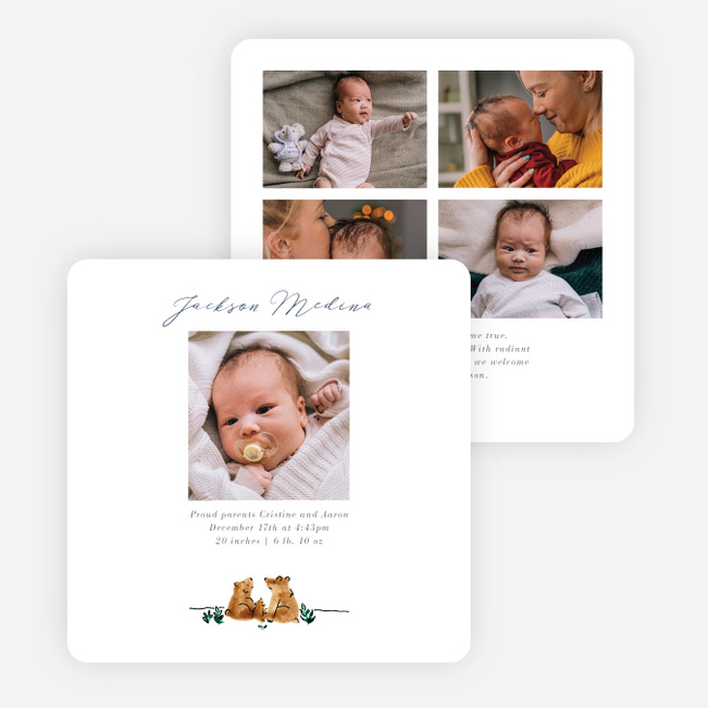 Beary Exciting News Baby Birth Announcements - White