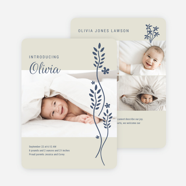 Blooming Introduction Baby Birth Announcements - Blue