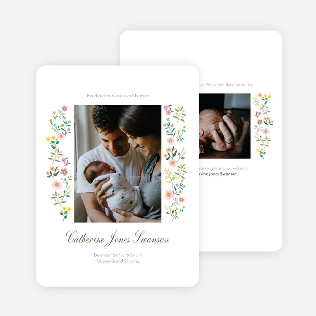 Delicate Floral Intro Baby Birth Announcements - White