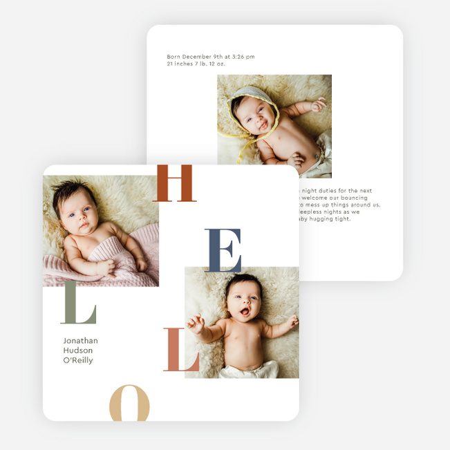 Hello Baby Baby Birth Announcements - Brown