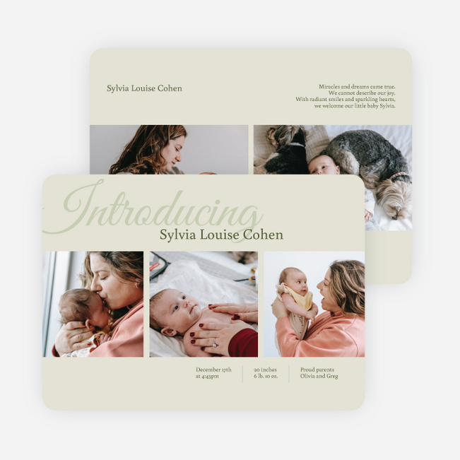 Introduction Gallery Baby Birth Announcements - Green