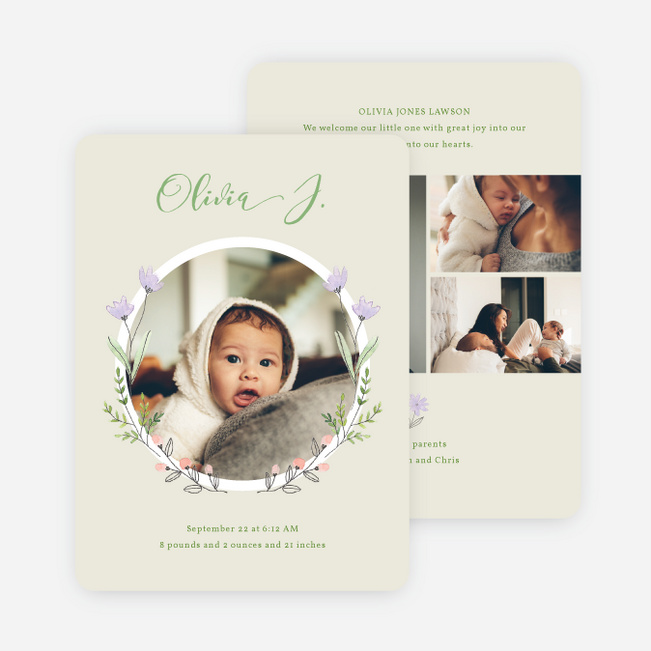 Welcome Wreath Baby Birth Announcements - Green
