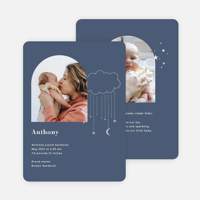 The Moon & The Stars Baby Birth Announcements - Gray