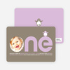 Penguin 1st Birthday Photo Invitation - Lilac