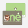 Penguin 1st Birthday Photo Invitation - Lime Green
