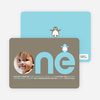Penguin 1st Birthday Photo Invitation - Sky Blue