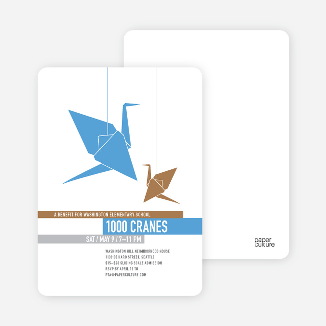 1000 Cranes Party Invitations - Royal Blue