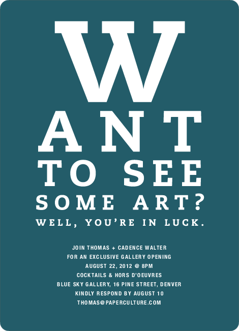 art gallery opening invitations inspired by an eye chart 20 25 vision chart