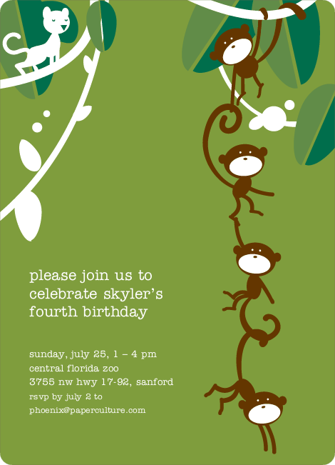 Monkey Business Birthday Invitation - Simple Green