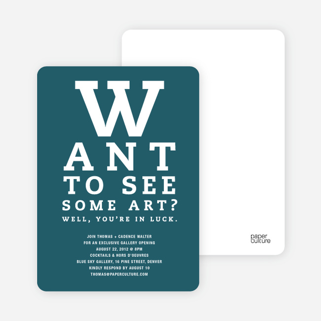 Art Gallery Opening Invitations Inspired by an Eye Chart - Mystic Blue