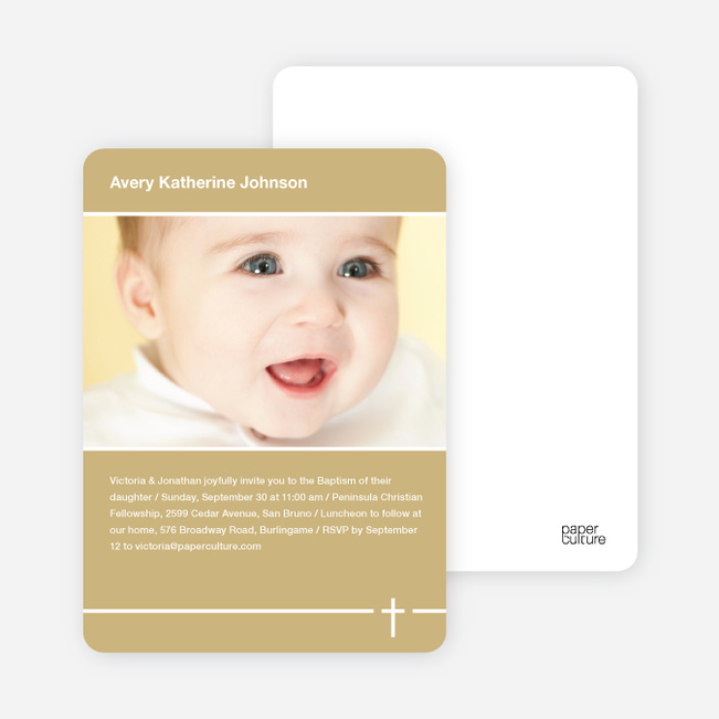 Baptism Photo Card: Simple Cross - Beige