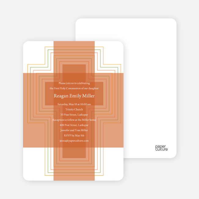 Bold, Geometric Cross – Holy Communion Invitations - Tangerine Orange