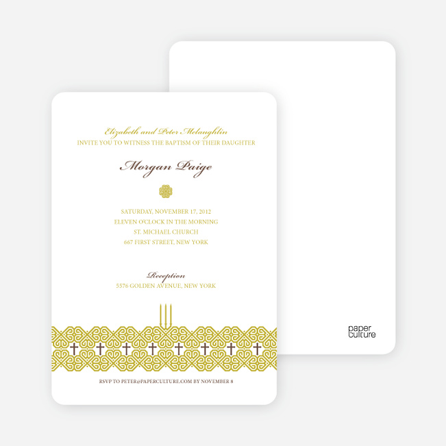 Elegant Candle Baptism Invitation - Greenish Yellow