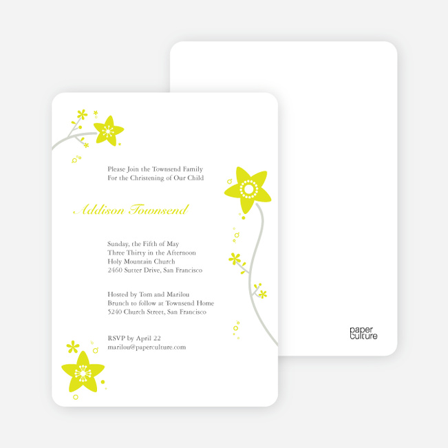 Floral Baptism Invitations - Yellow