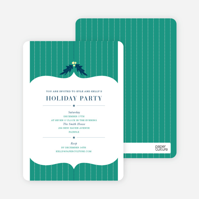 Holly Stripes Holiday Invitations - Teal
