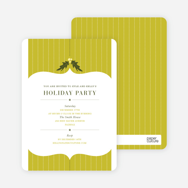 Holly Stripes Holiday Invitations - Olive Green