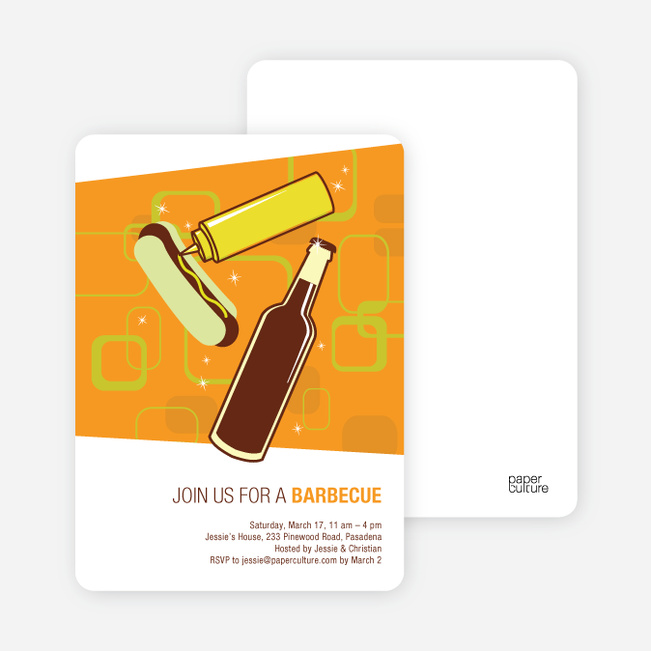 Hot Dogs and BBQ Party Invitations - Orange