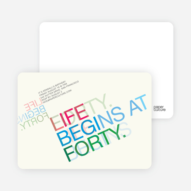 Life Begins at Forty: 40th Birthday Invitations - Multi