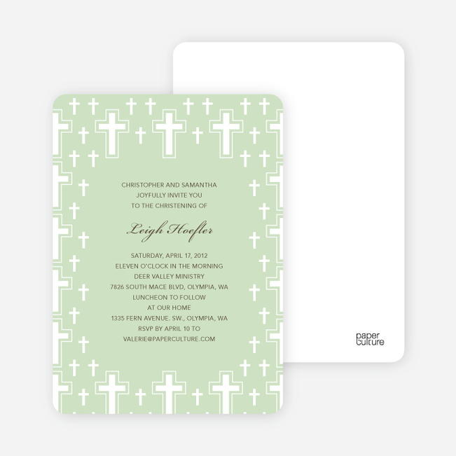 Light of the Cross Baptism and Christening Invitations - Pale Green