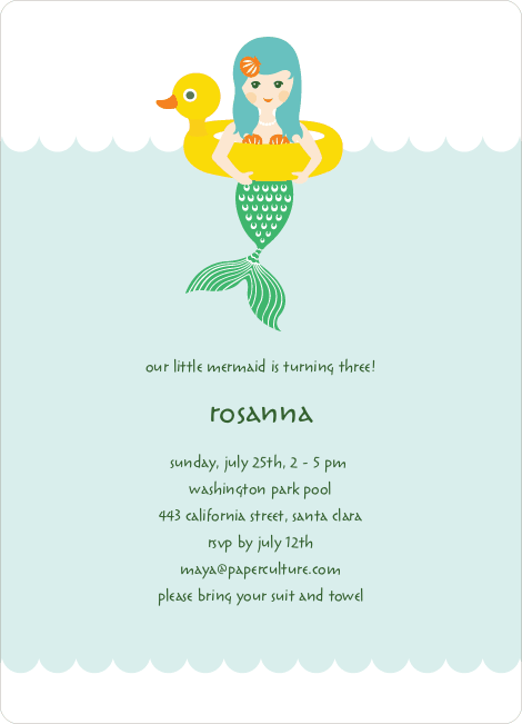 The Little Mermaid Birthday Invitations - Mint Green