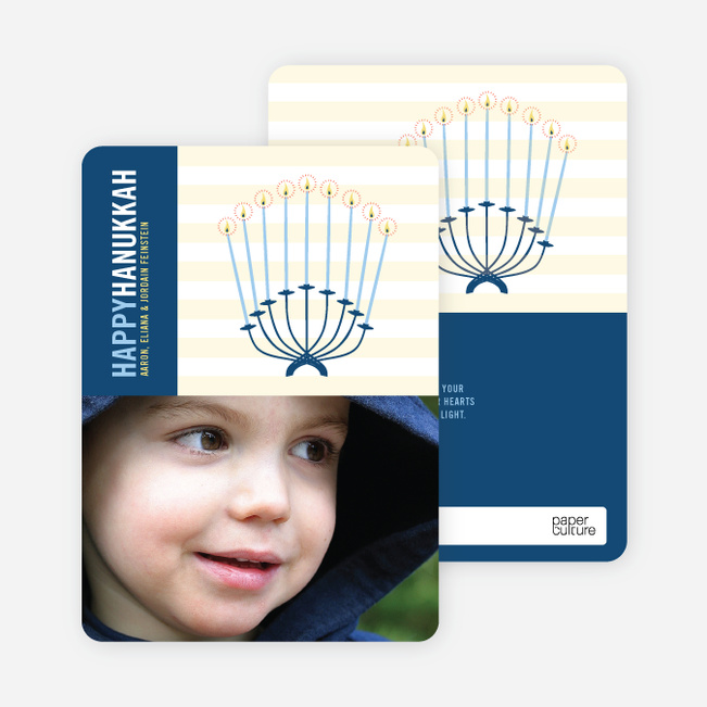 Modern Menorah Chanukah Photo Cards - Cobalt