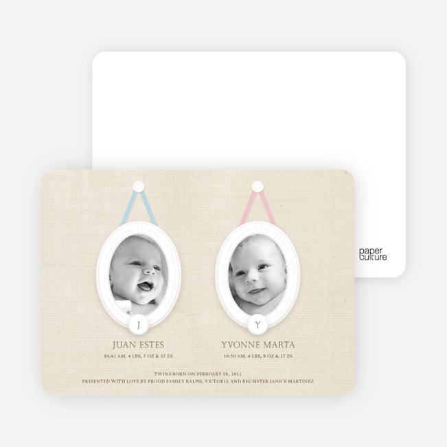 Monogram Multi Photo Birth Announcements for Twins - Aquamarine