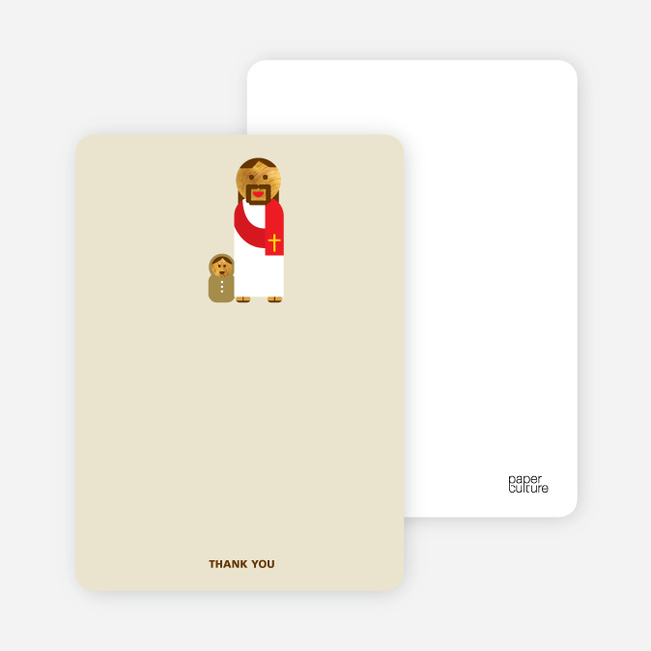 Note Cards: ‘Jesus and Baby Baptism Invitation’ cards. - Beige