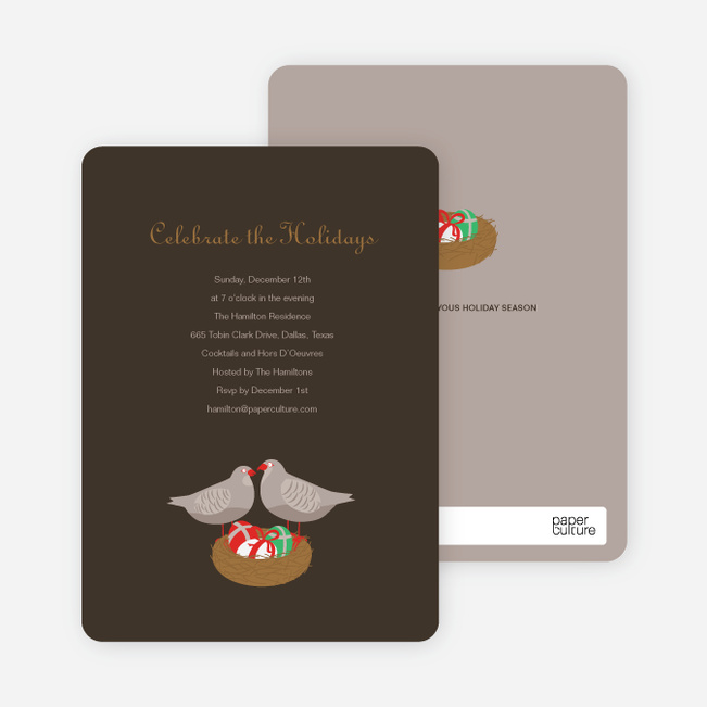 Partridge in a Pear Tree Holiday Invitations - Cocoa