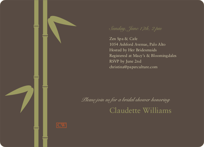 Bamboo Zen Bridal Shower Invitations - Charcoal