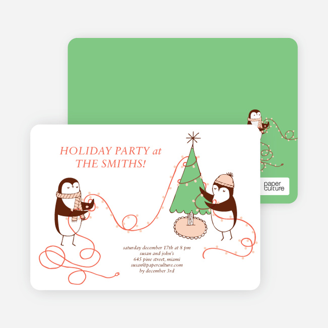 Penguin Lights Holiday Invitations - Pistachio