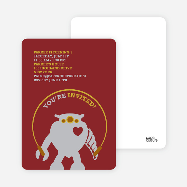 Robot Birthday Party Invitation - Brick Red