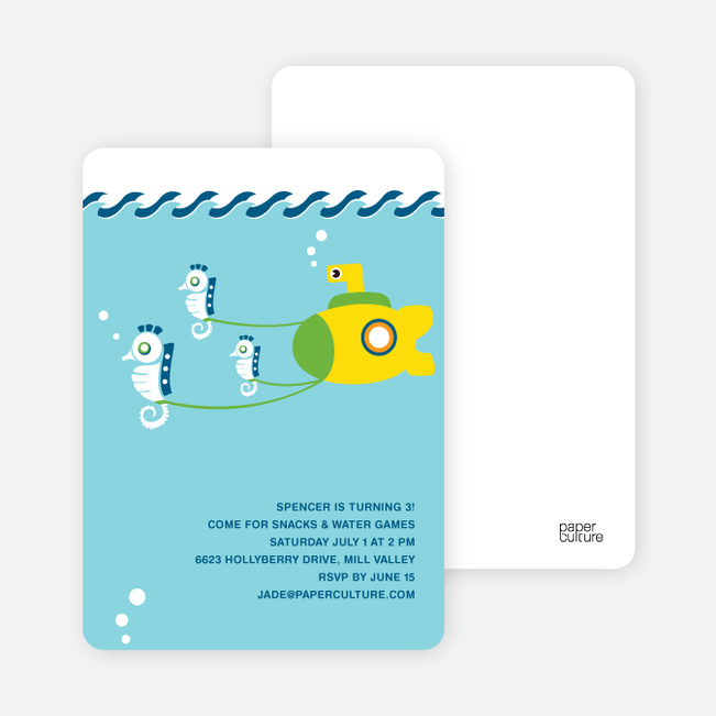 Seahorses & Submarine Invitation - Light Blue