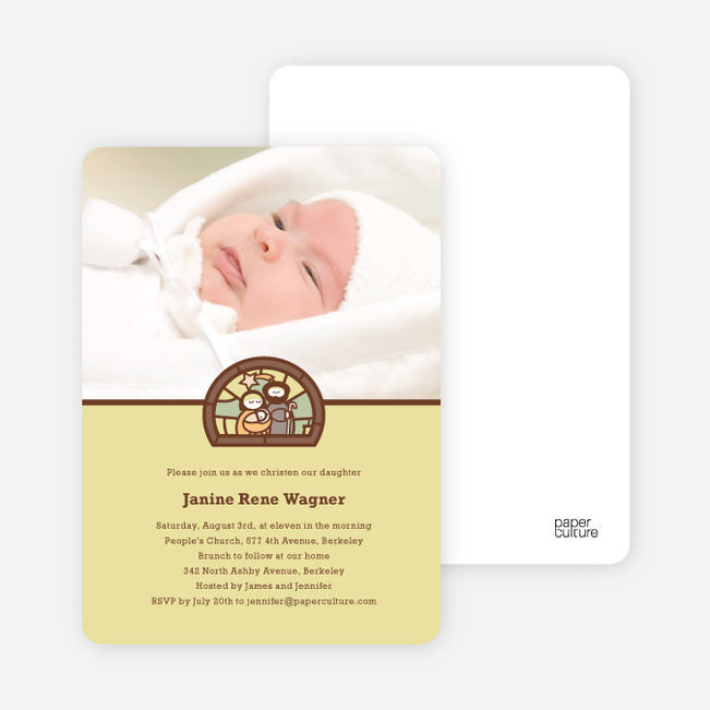 Stained Glass Baptism Photo Card - Yellow