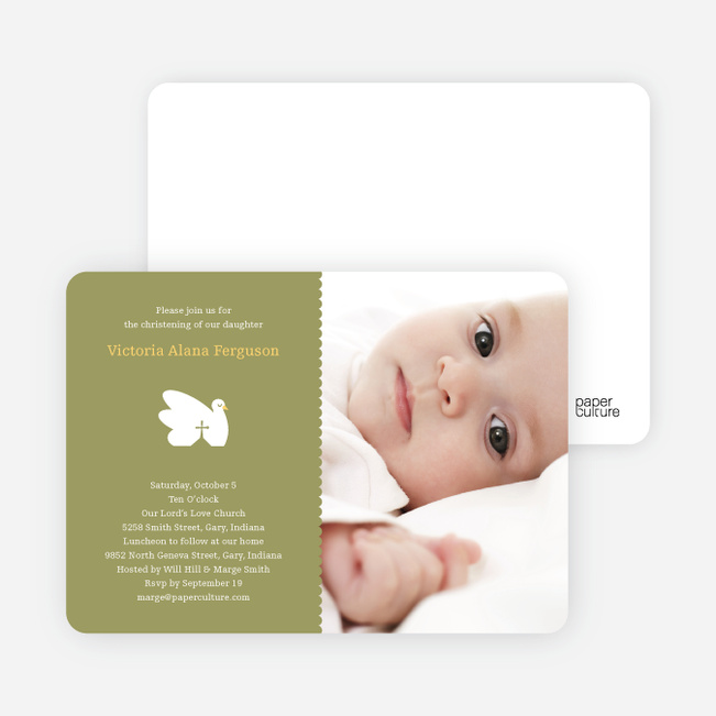 Swan Cross Baptism Photo Card - Olive