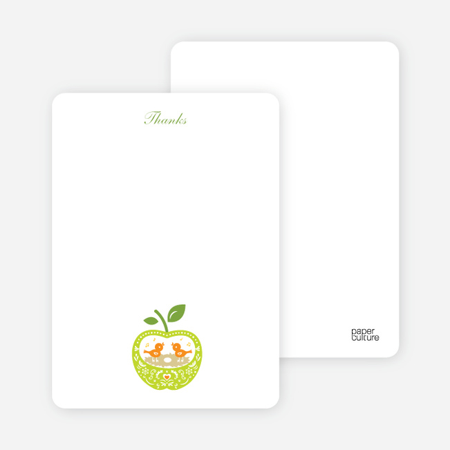 Thank You Card for Appleseed Bird Baby Shower Invitation - Chartreuse
