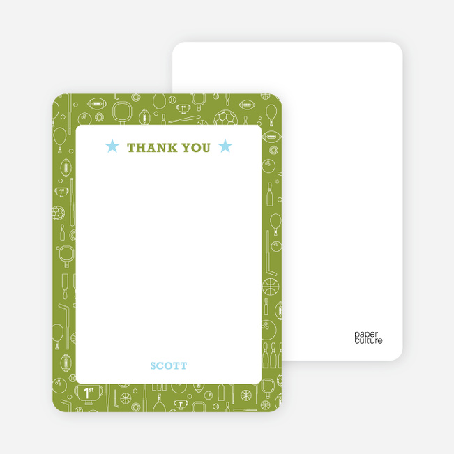 Thank You Card for Sports Mania Party Invitations - Keyline
