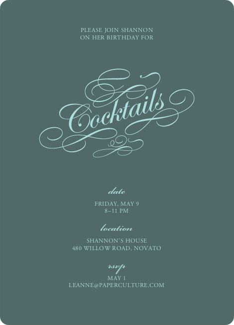 Elegant, Yet Modern Cocktail Party Invitation - Dark Turquoise