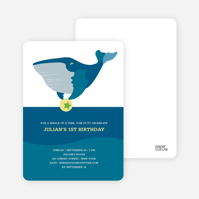 Whale of Time Modern Birthday Invitation - Aquamarine