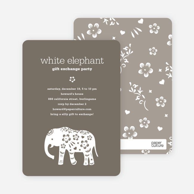 White Elephant Holiday Party Invitation (aka Secret Santa) - Charcoal Grey