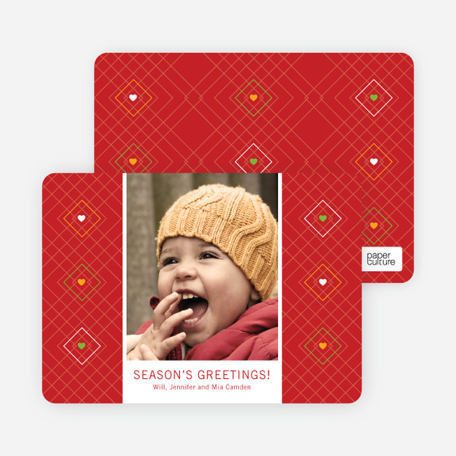 Argyle Hearts Holiday Cards - Red